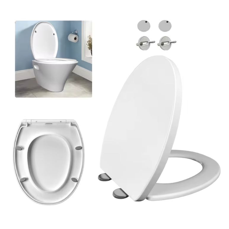Ovale toiletbril met softclose-mechanisme, quick release en verstelbare scharnieren