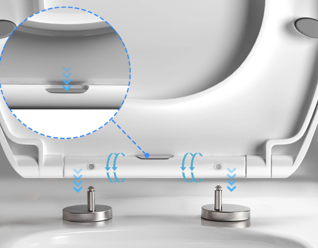 Ovale toiletbril met softclose-mechanisme, quick release en verstelbare scharnieren