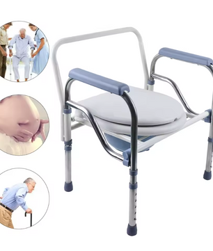 Opvouwbare en in hoogte verstelbare toiletstoel met armleuningen en emmer