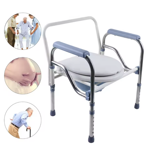 Opvouwbare en in hoogte verstelbare toiletstoel met armleuningen en emmer