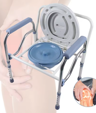 Opvouwbare en in hoogte verstelbare toiletstoel met armleuningen en emmer