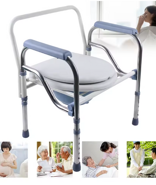 Opvouwbare en in hoogte verstelbare toiletstoel met armleuningen en emmer