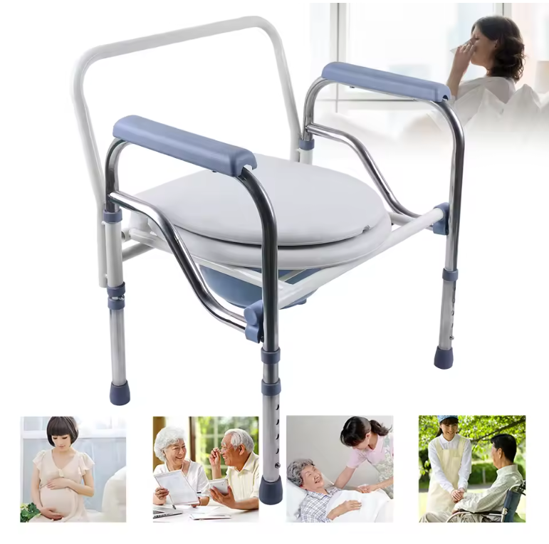 Opvouwbare en in hoogte verstelbare toiletstoel met armleuningen en emmer