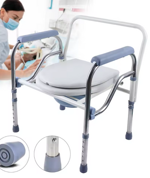 Opvouwbare en in hoogte verstelbare toiletstoel met armleuningen en emmer