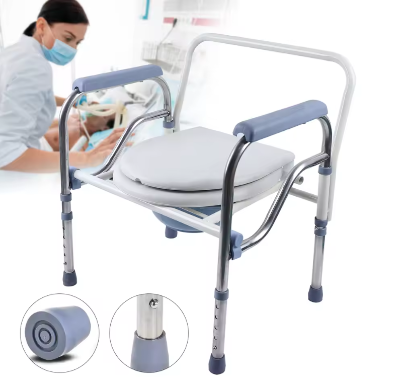 Opvouwbare en in hoogte verstelbare toiletstoel met armleuningen en emmer