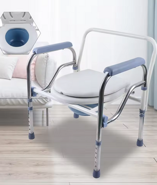 Opvouwbare en in hoogte verstelbare toiletstoel met armleuningen en emmer