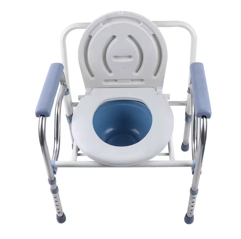 Opvouwbare en in hoogte verstelbare toiletstoel met armleuningen en emmer