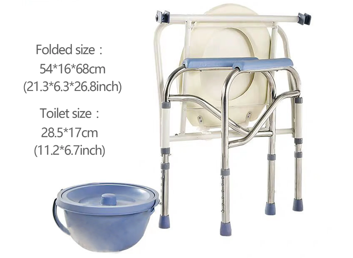 Opvouwbare en in hoogte verstelbare toiletstoel met armleuningen en emmer