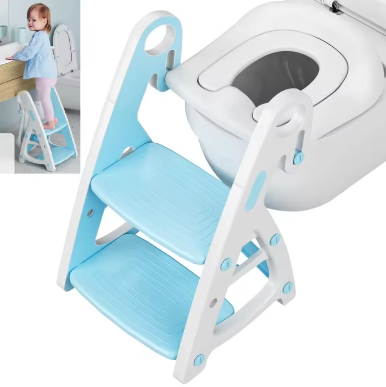 2-in-1 kindertoilettrainer met trap en comfortabele PU-vulling