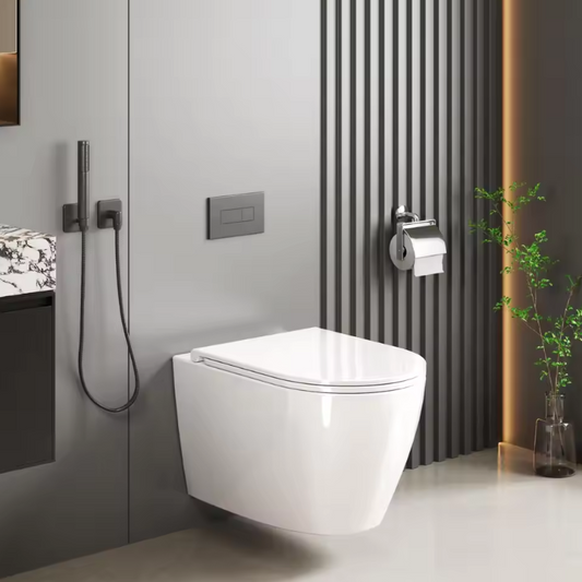 Randloos wandgemonteerd toilet met soft-close toiletdeksel en efficiënte spoeling