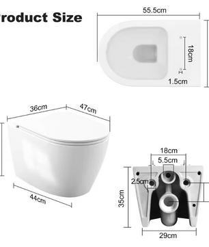 Randloos wandgemonteerd toilet met soft-close toiletdeksel en efficiënte spoeling