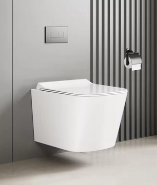 Randloos wandgemonteerd toilet met soft-close toiletdeksel en efficiënte spoeling