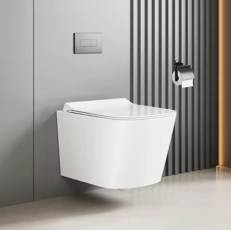 Randloos wandgemonteerd toilet met soft-close toiletdeksel en efficiënte spoeling