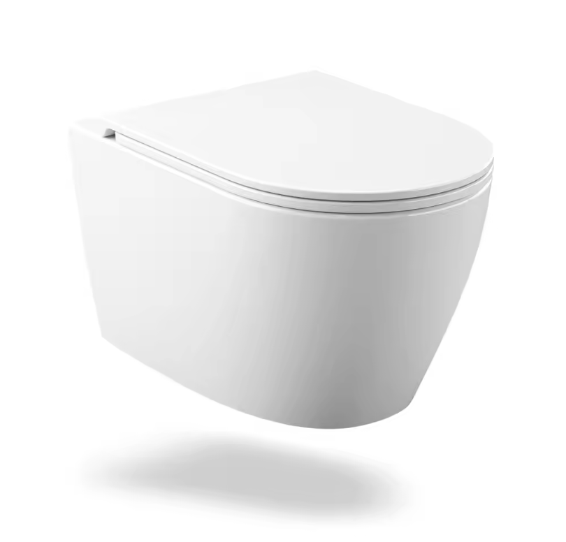 Randloos wandgemonteerd toilet met soft-close toiletdeksel en efficiënte spoeling