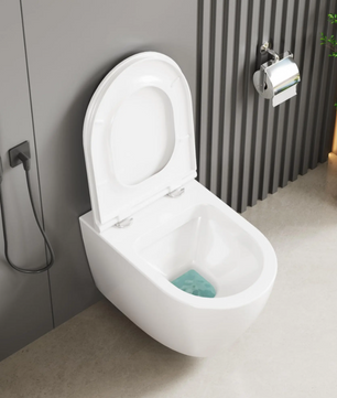 Randloos wandgemonteerd toilet met soft-close toiletdeksel en efficiënte spoeling