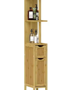 Badkamer Kolomkast met Deuren en Open Planken – Slank Opbergmeubel voor Badkamer en Woonruimte