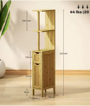 Badkamer Kolomkast met Deuren en Open Planken – Slank Opbergmeubel voor Badkamer en Woonruimte