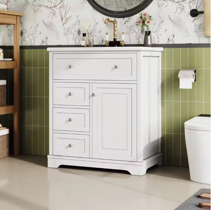 Badkamermeubel met Wastafel en Lades – Staande Badkamerkast 76×46×87 cm