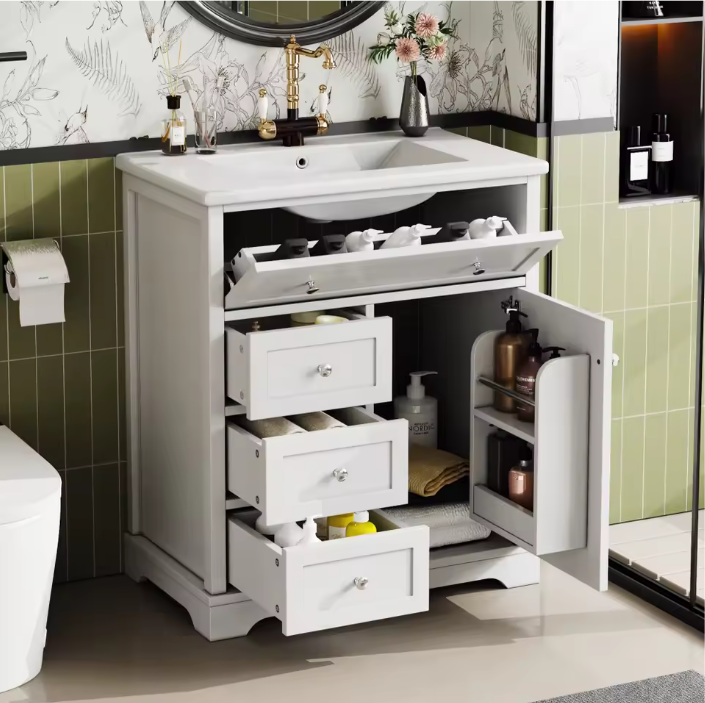 Badkamermeubel met Wastafel en Lades – Staande Badkamerkast 76×46×87 cm