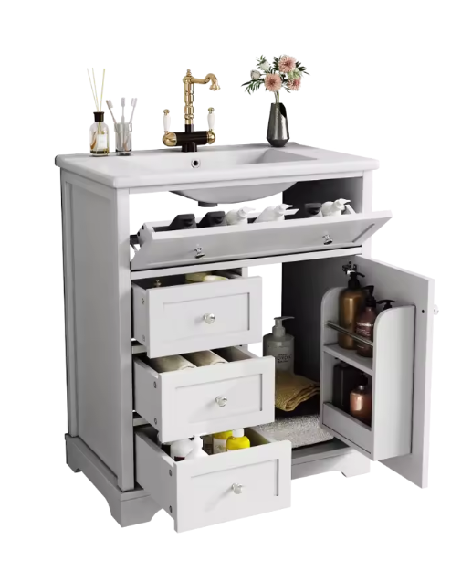 Badkamermeubel met Wastafel en Lades – Staande Badkamerkast 76×46×87 cm