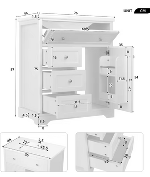Badkamermeubel met Wastafel en Lades – Staande Badkamerkast 76×46×87 cm