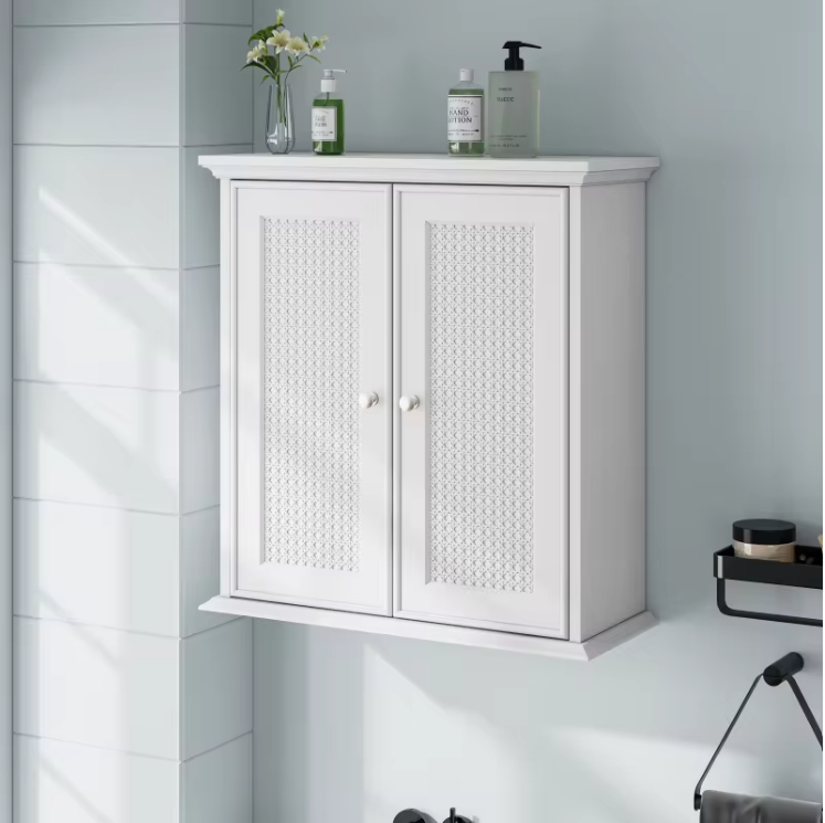 Wandgemonteerde Badkamerkast met Verstelbare Planken en Decoratieve Deur