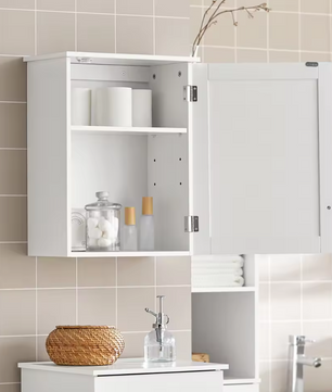 Wandkast met Deur – Hangende Badkamerkast met Verstelbare Plank, Compact en Multifunctioneel