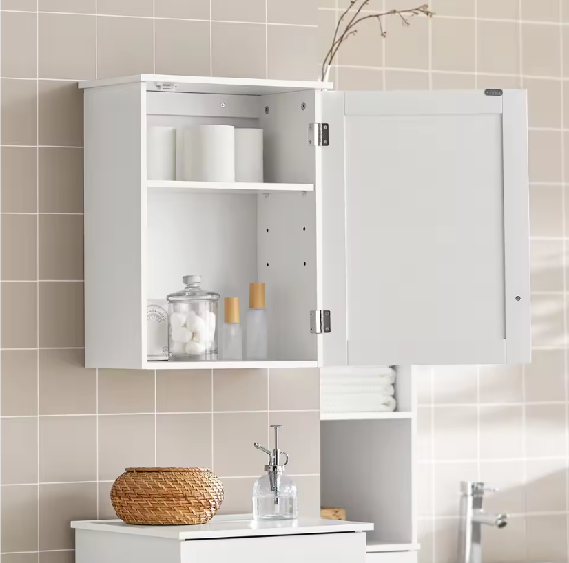 Wandkast met Deur – Hangende Badkamerkast met Verstelbare Plank, Compact en Multifunctioneel