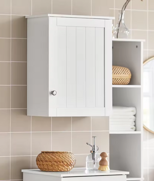Wandkast met Deur – Hangende Badkamerkast met Verstelbare Plank, Compact en Multifunctioneel