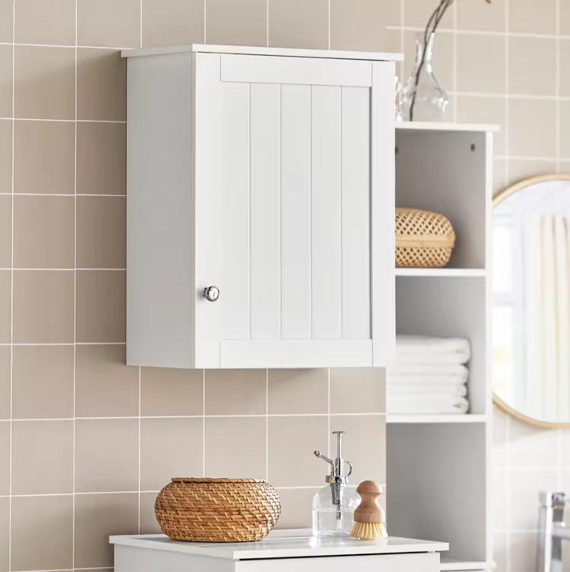 Wandkast met Deur – Hangende Badkamerkast met Verstelbare Plank, Compact en Multifunctioneel