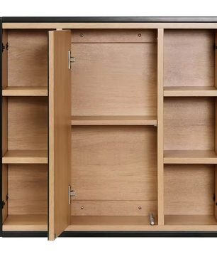 Badkamer Spiegelkast met Open Vakken – Wandkast met Spiegel en Verstelbare Legplanken