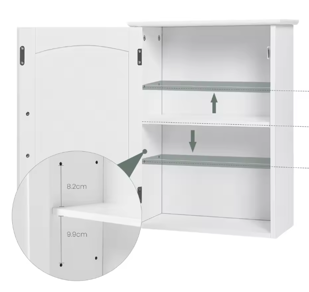 Hangende Badkamerkast met Deur – Wandkast met Verstelbare Legplank, Compact en Praktisch