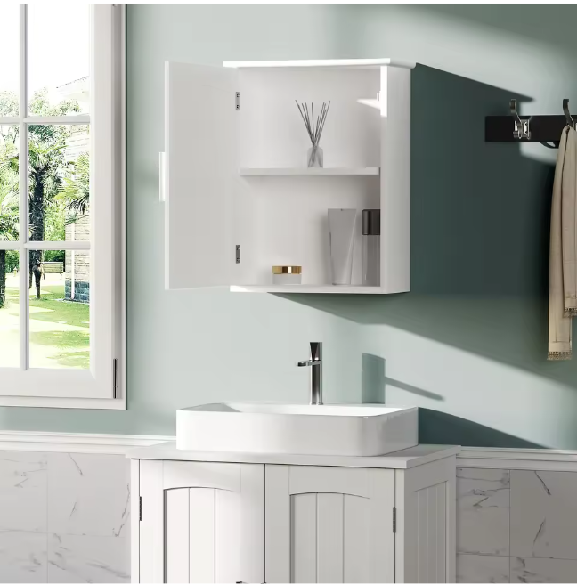 Hangende Badkamerkast met Deur – Wandkast met Verstelbare Legplank, Compact en Praktisch