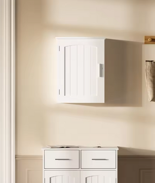 Hangende Badkamerkast met Deur – Wandkast met Verstelbare Legplank, Compact en Praktisch