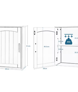 Hangende Badkamerkast met Deur – Wandkast met Verstelbare Legplank, Compact en Praktisch