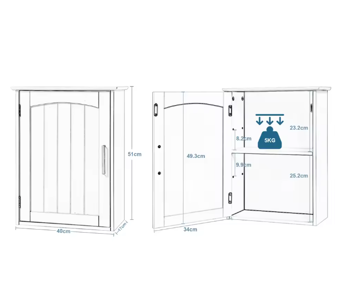 Hangende Badkamerkast met Deur – Wandkast met Verstelbare Legplank, Compact en Praktisch