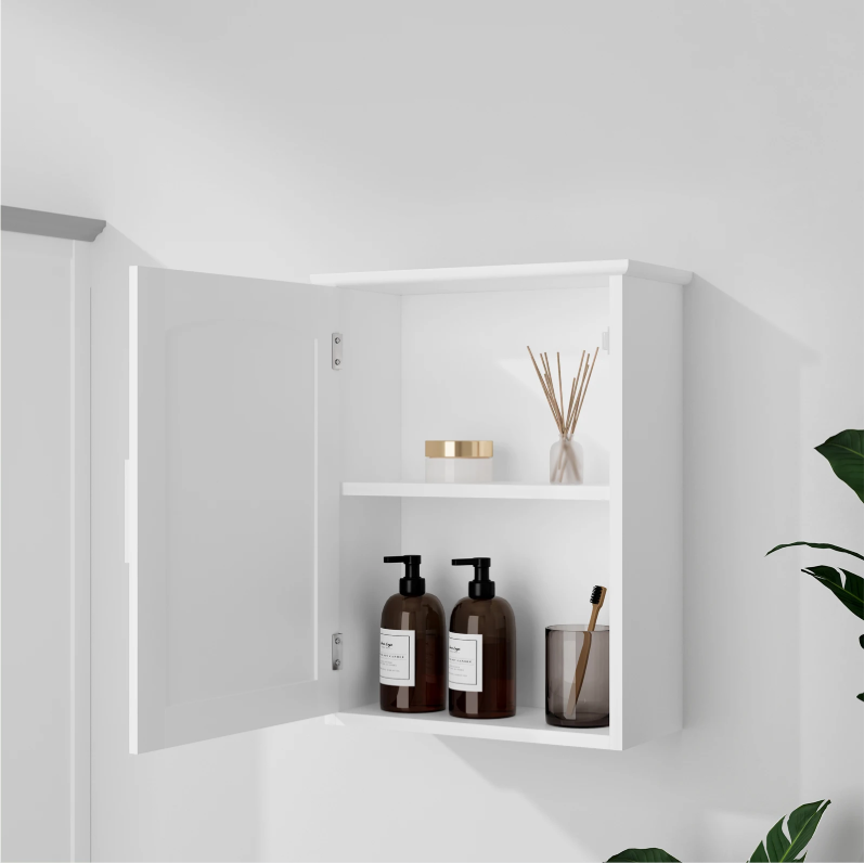 Hangende Badkamerkast met Deur – Wandkast met Verstelbare Legplank, Compact en Praktisch