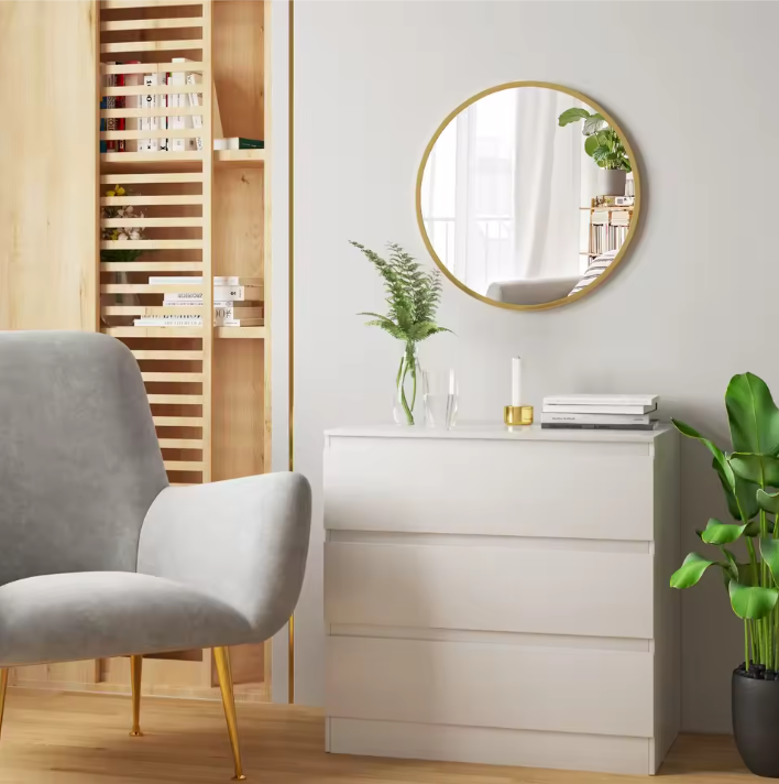 Ronde Wandspiegel met Metalen Frame – Moderne Hangende Spiegel voor Badkamer, Slaapkamer en Hal