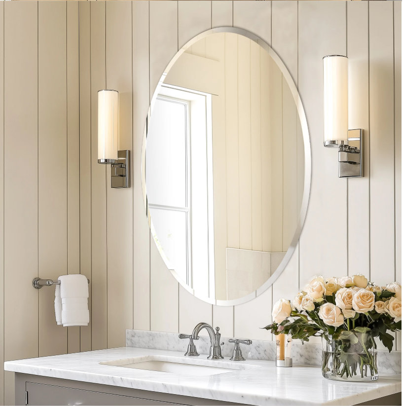 Ovale Wandspiegel zonder Frame – Facetrand Spiegel voor Badkamer, Hal en Woonkamer