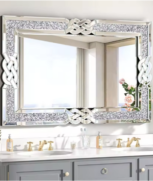 Rechthoekige Wandspiegel met Crystal Rand – Luxe Glam Spiegel voor Woonkamer en Hal