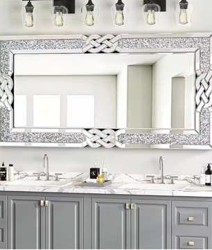 Rechthoekige Wandspiegel met Crystal Rand – Luxe Glam Spiegel voor Woonkamer en Hal