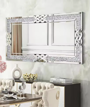 Rechthoekige Wandspiegel met Crystal Rand – Luxe Glam Spiegel voor Woonkamer en Hal