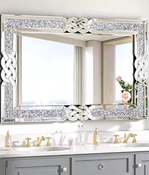 Rechthoekige Wandspiegel met Crystal Rand – Luxe Glam Spiegel voor Woonkamer en Hal