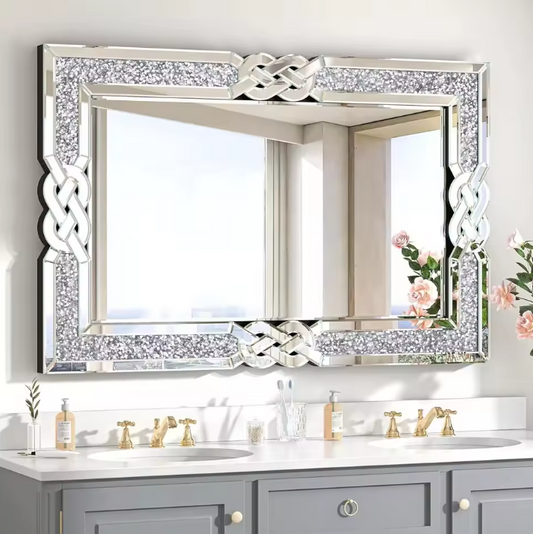 Rechthoekige Wandspiegel met Crystal Rand – Luxe Glam Spiegel voor Woonkamer en Hal
