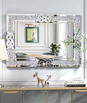 Rechthoekige Wandspiegel met Crystal Rand – Luxe Glam Spiegel voor Woonkamer en Hal