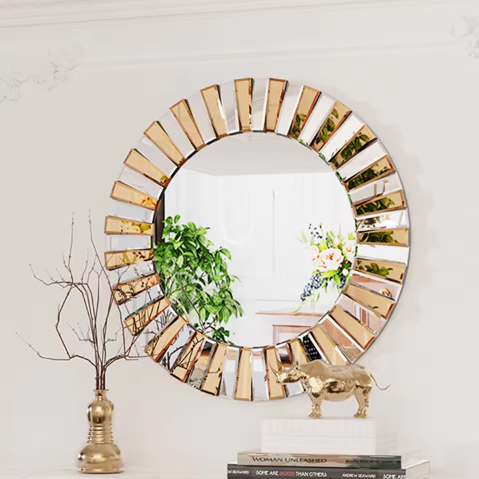 Ronde Sunburst Wandspiegel – Decoratieve Spiegel met Facetrand voor Interieur