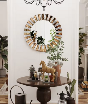 Ronde Sunburst Wandspiegel – Decoratieve Spiegel met Facetrand voor Interieur