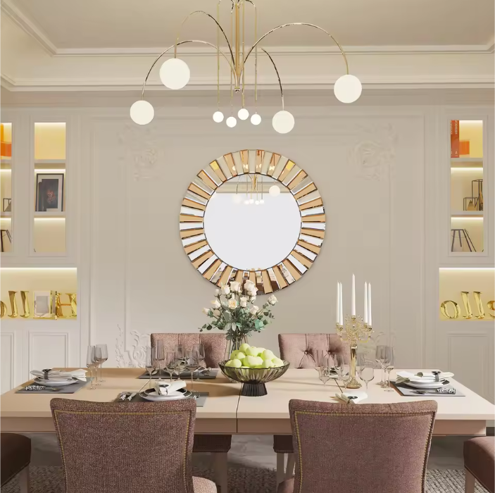 Ronde Sunburst Wandspiegel – Decoratieve Spiegel met Facetrand voor Interieur