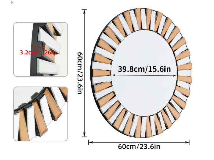 Ronde Sunburst Wandspiegel – Decoratieve Spiegel met Facetrand voor Interieur