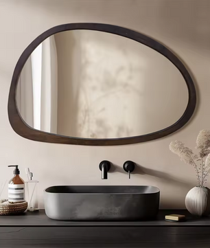 Asymmetrische Wandspiegel met Houten Frame – Industriële Design Spiegel voor Interieur